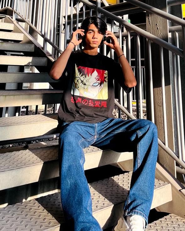 Get Set Wear Men's Graphic Print Oversized Black T-Shirt Roposo Clout