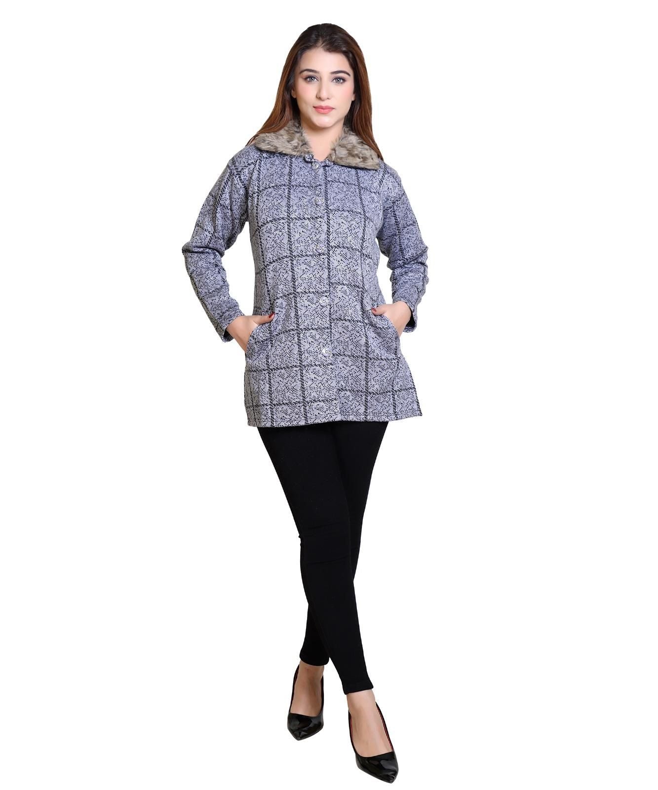 Women's Check Pattern Woolen Winter Coat Roposo Clout