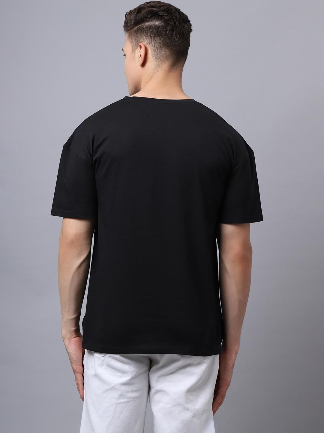 Door 74 Men Black Graphic Printed Pure Cotton Oversized T-Shirt Roposo Clout