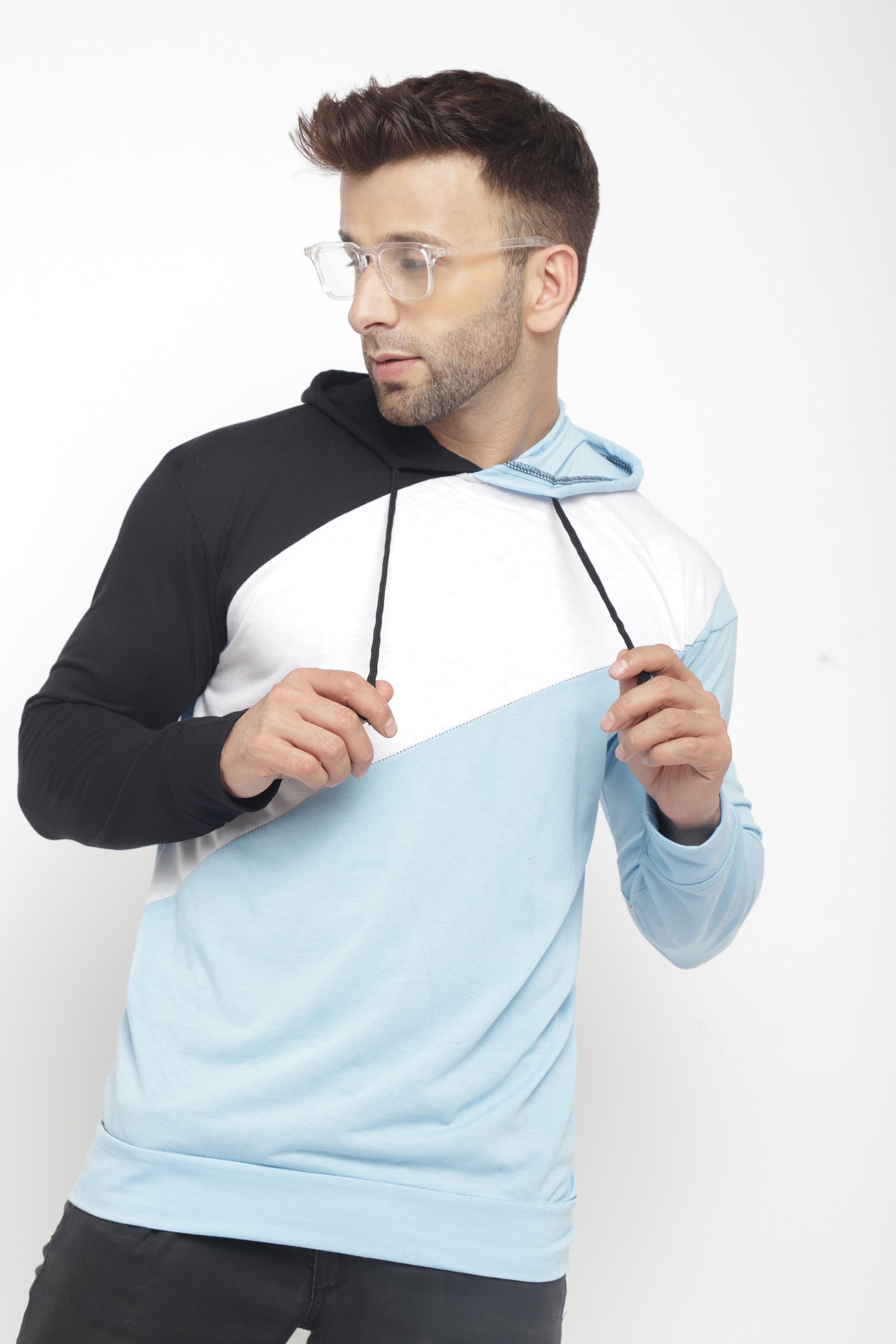 Cotton Blend Solid Full Sleeves Mens Hooded T-Shirt Roposo Clout