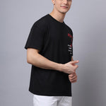 Door 74 Men Black Graphic Printed Pure Cotton Oversized T-Shirt Roposo Clout