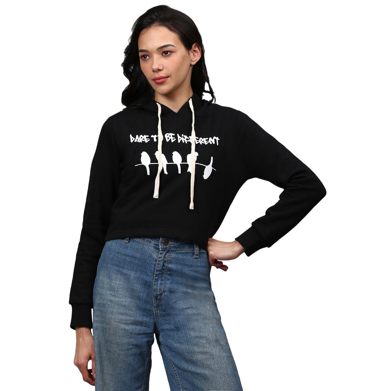 Campus Sutra Women Printed Crop Casual Hooded Sweatshirts Roposo Clout