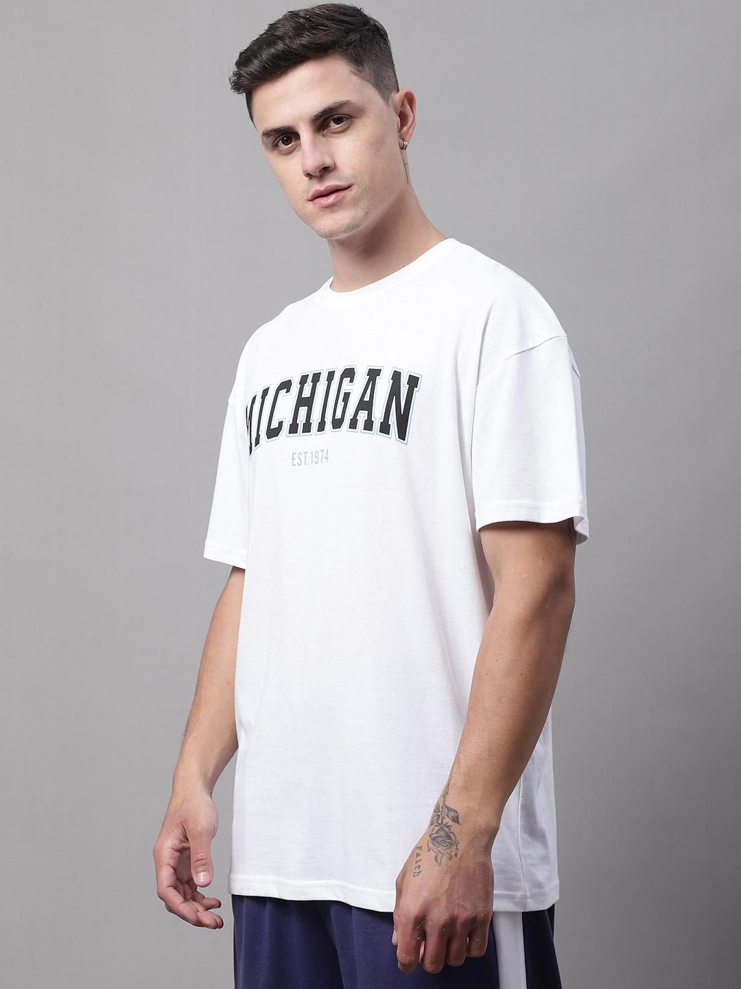 DOOR74 Mens Michigan Printed White TSHIRT Roposo Clout