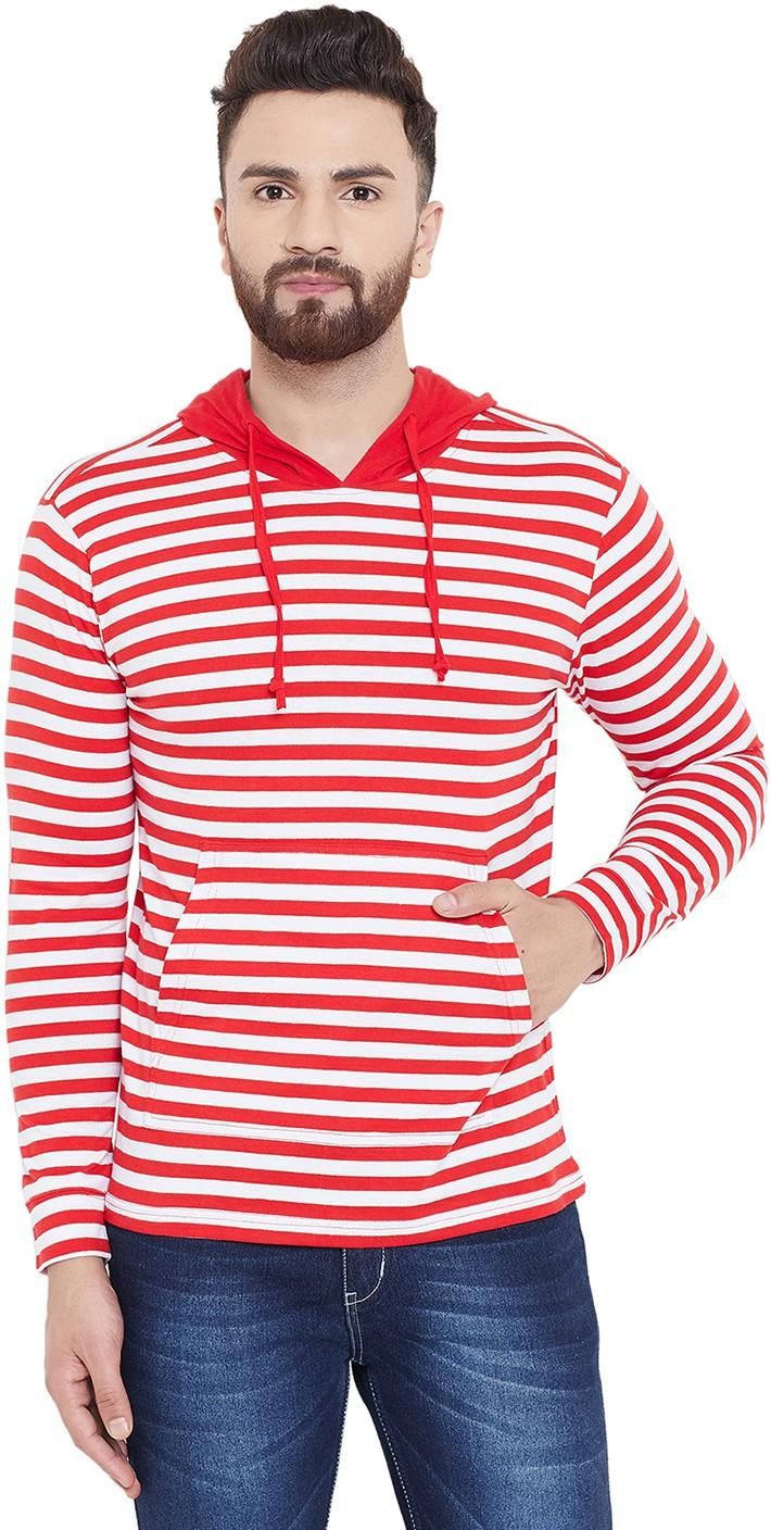 Gritstones Cotton Striped Full Sleeves Hooded Neck Mens  T-Shirt Roposo Clout