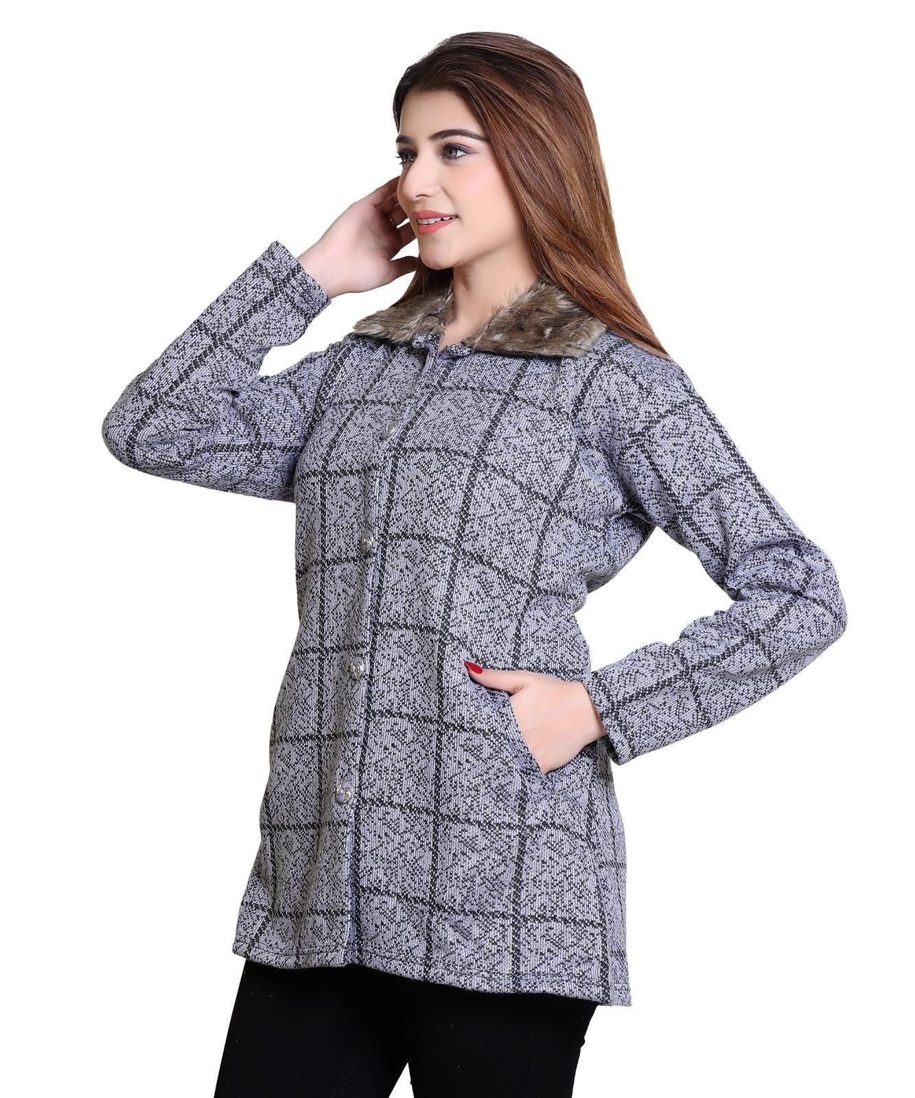 Women's Check Pattern Woolen Winter Coat Roposo Clout