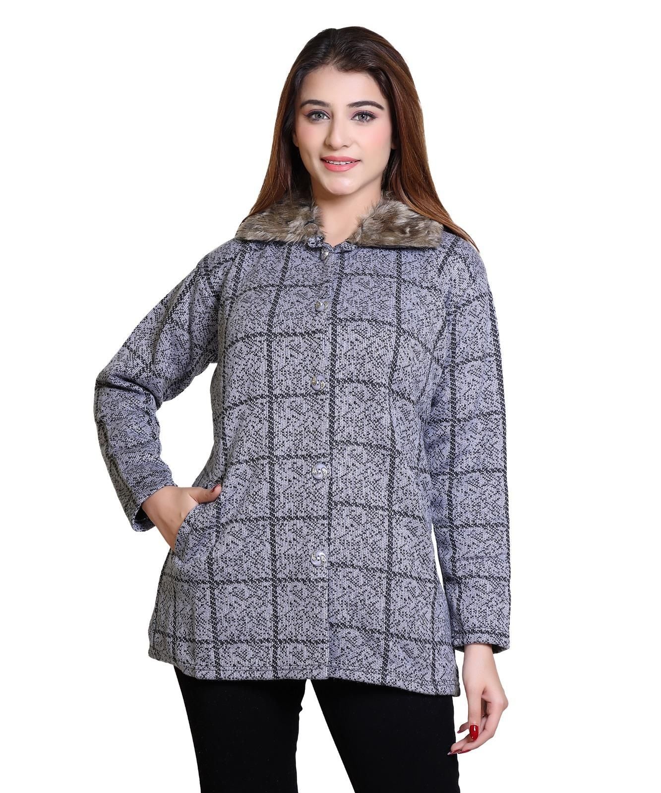 Women's Check Pattern Woolen Winter Coat Roposo Clout