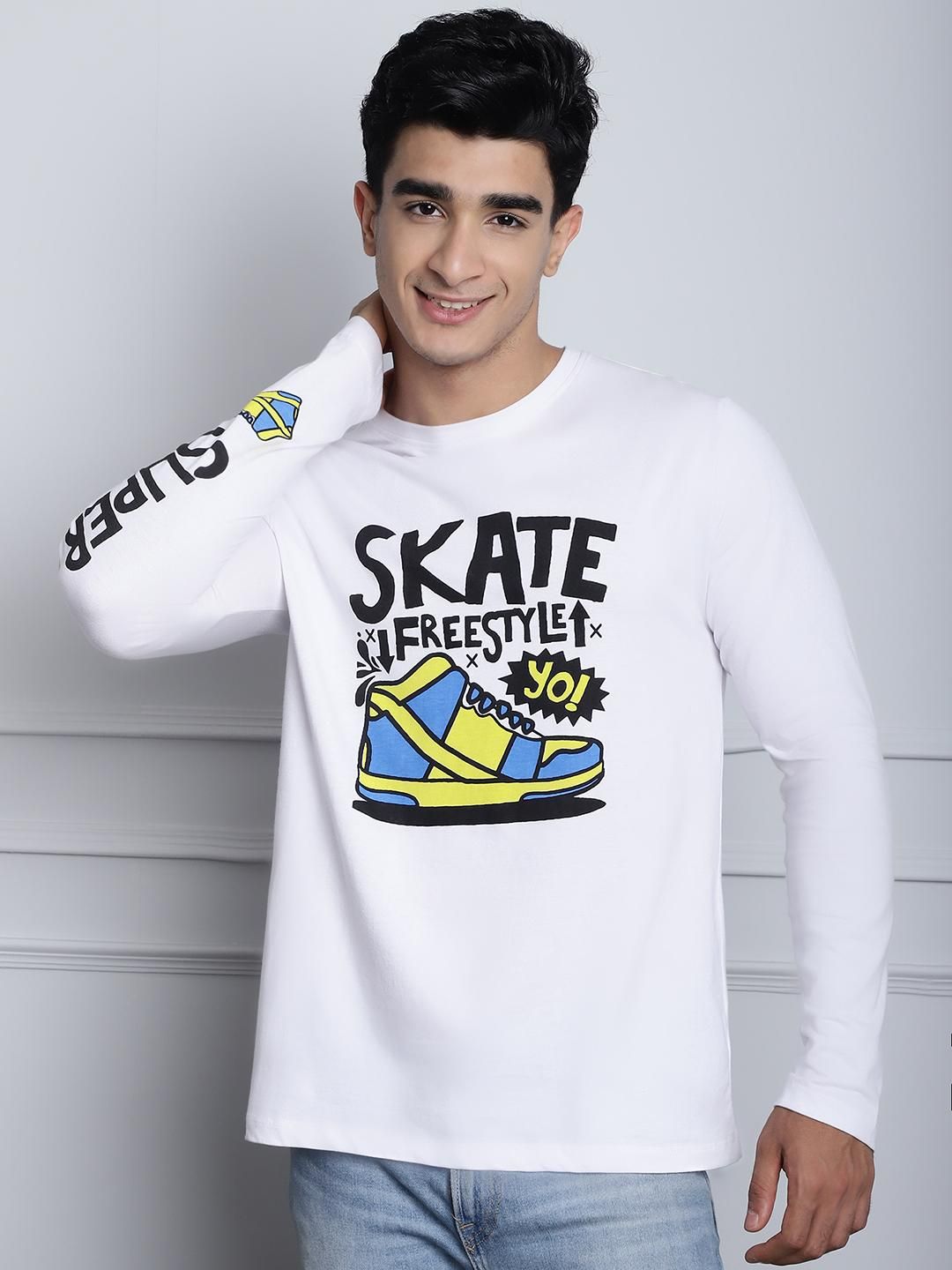 Door 74 Mens Printed White Color Regular Fit Long Sleeves Tshirt Roposo Clout