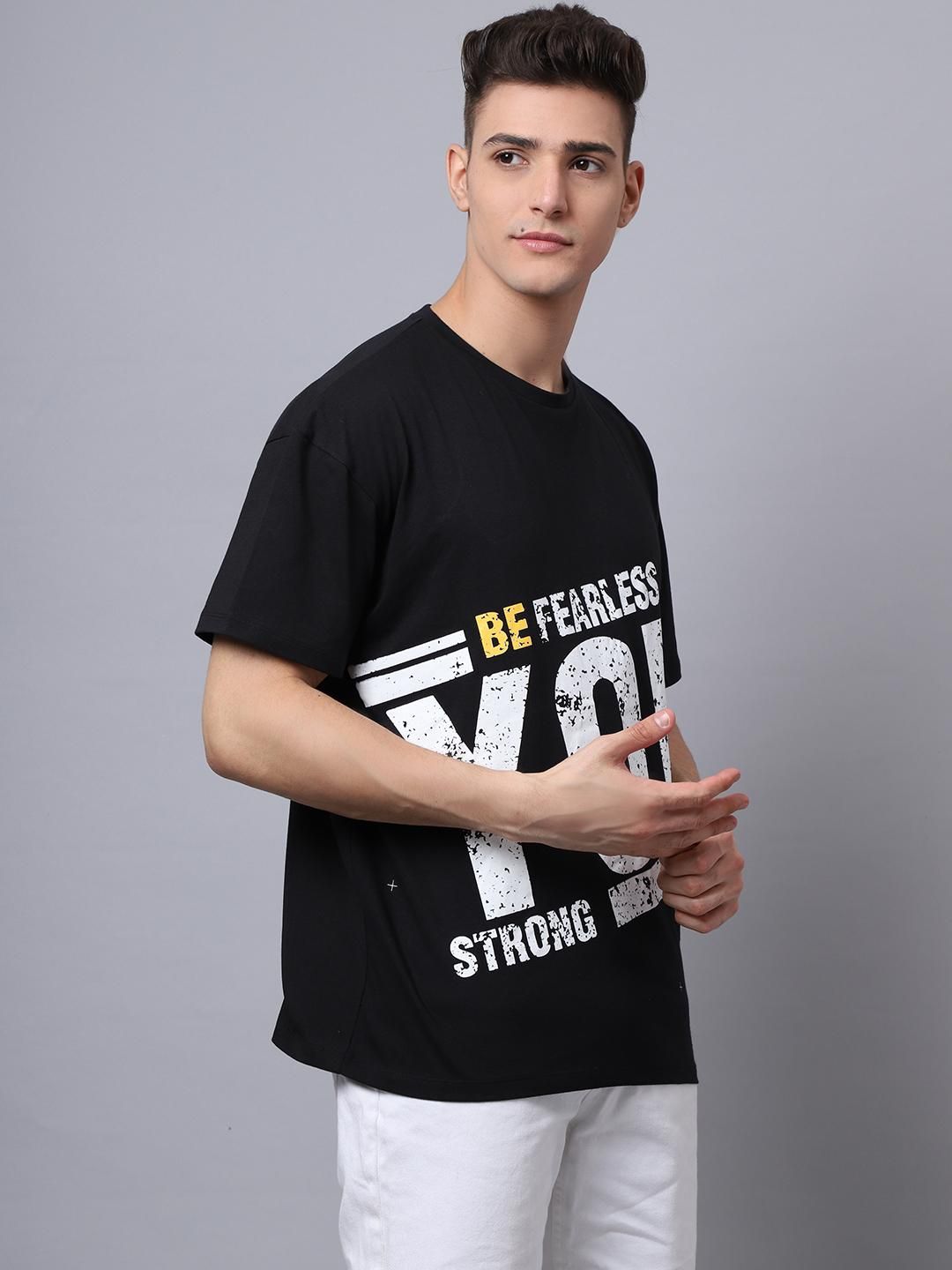 Door 74 Men Black Graphic Printed Pure Cotton Oversized T-Shirt Roposo Clout