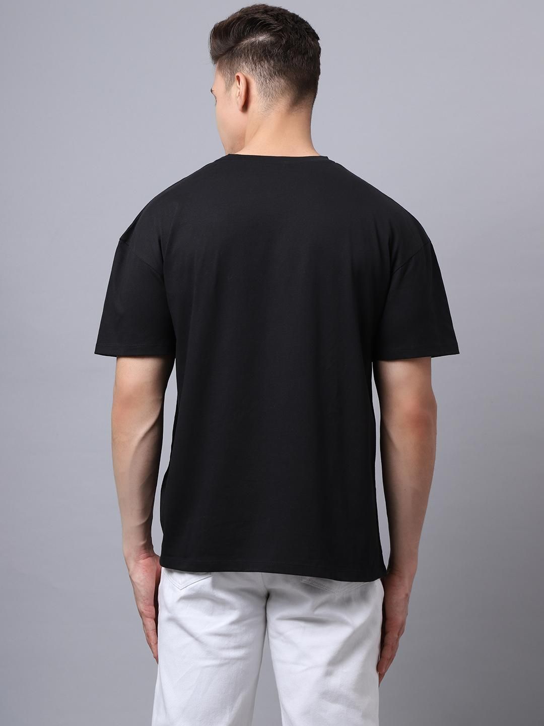 Door 74 Men Black Graphic Printed Pure Cotton Oversized T-Shirt Roposo Clout