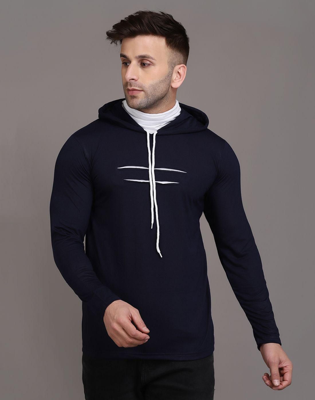 Denzolee Men's Solid Hooded T-Shirt With Mask Roposo Clout