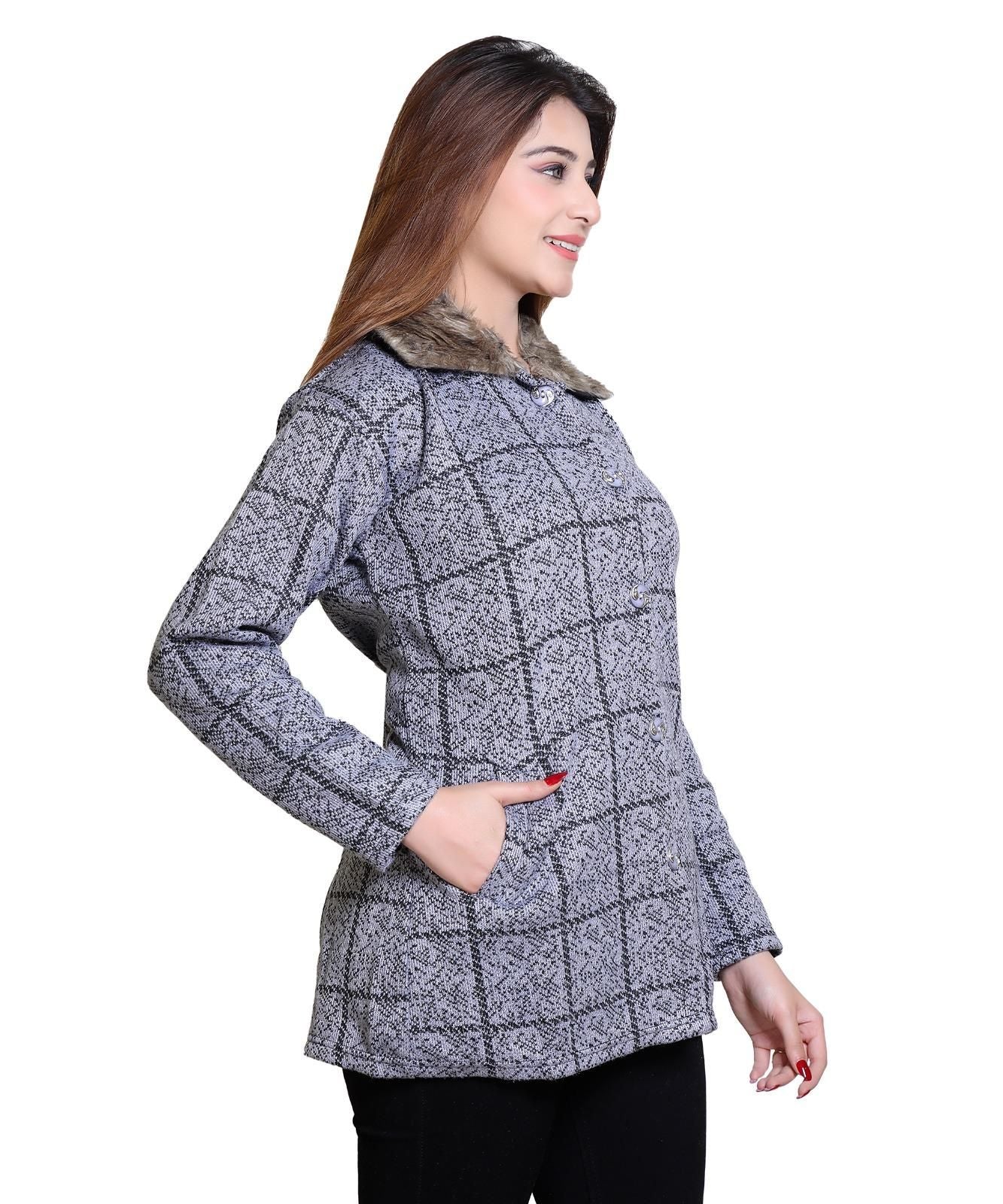 Women's Check Pattern Woolen Winter Coat Roposo Clout