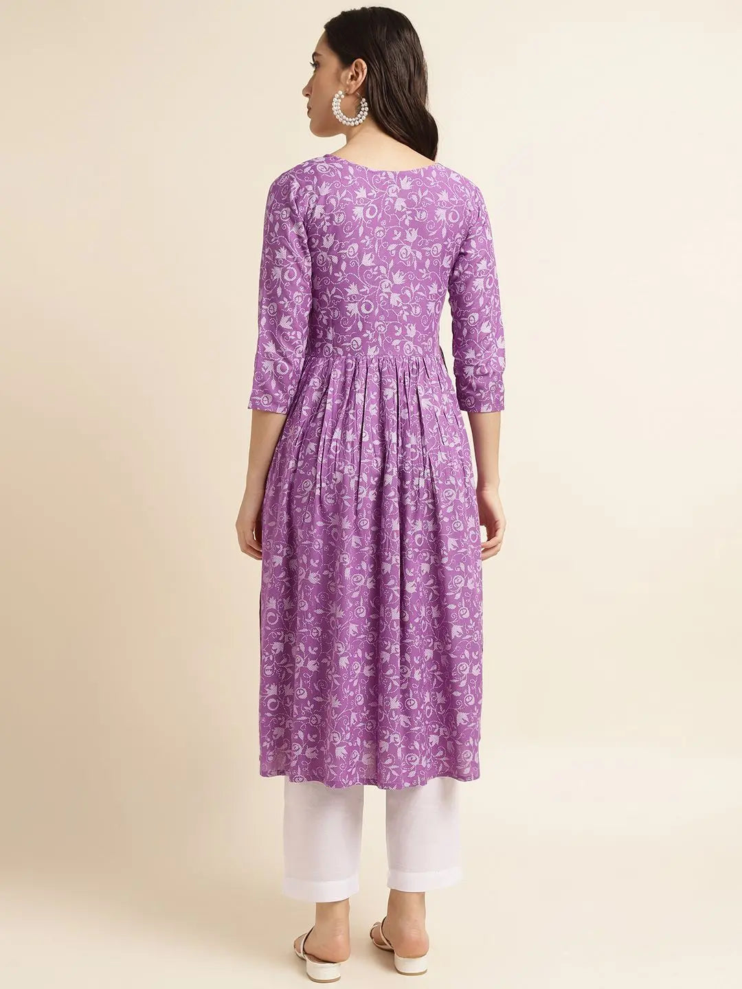 Fabclub Rayon Anarkali Printed Women Kurti (Purple) - shoponez.com