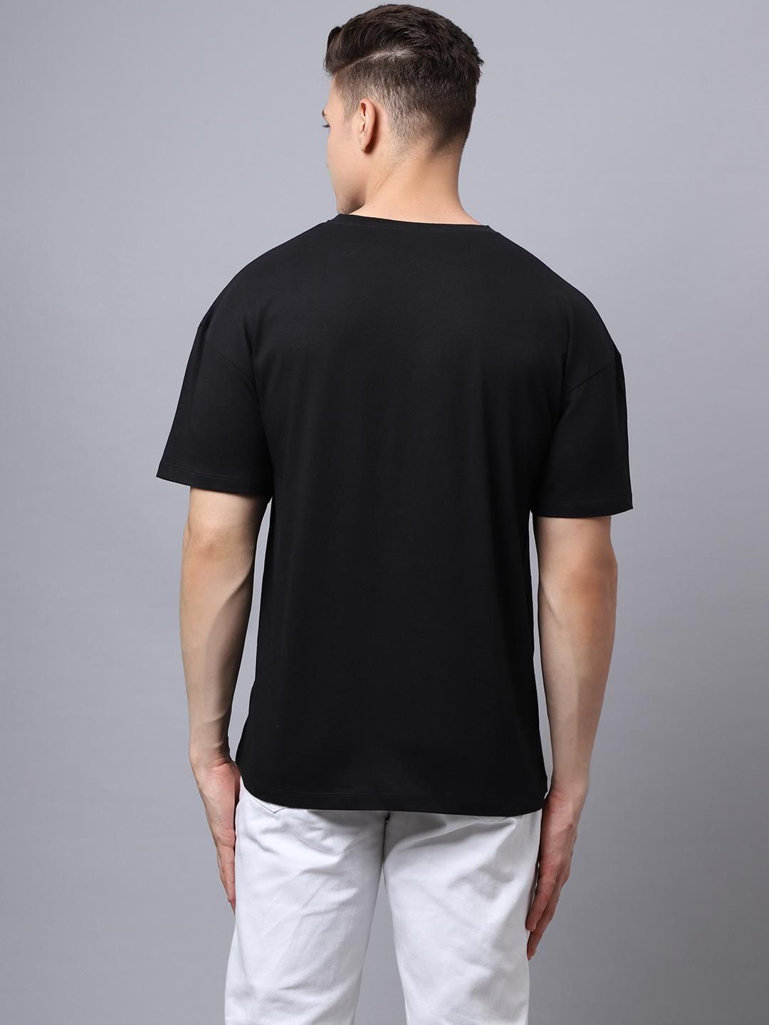 Door 74 Men Black Graphic Printed Pure Cotton Oversized T-Shirt Roposo Clout