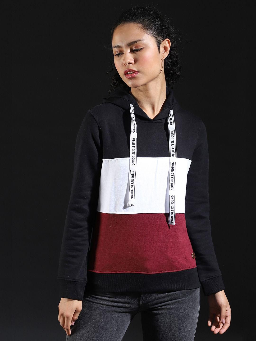 Women's  Cotton Multicolor Color Block Sweatshirt Roposo Clout