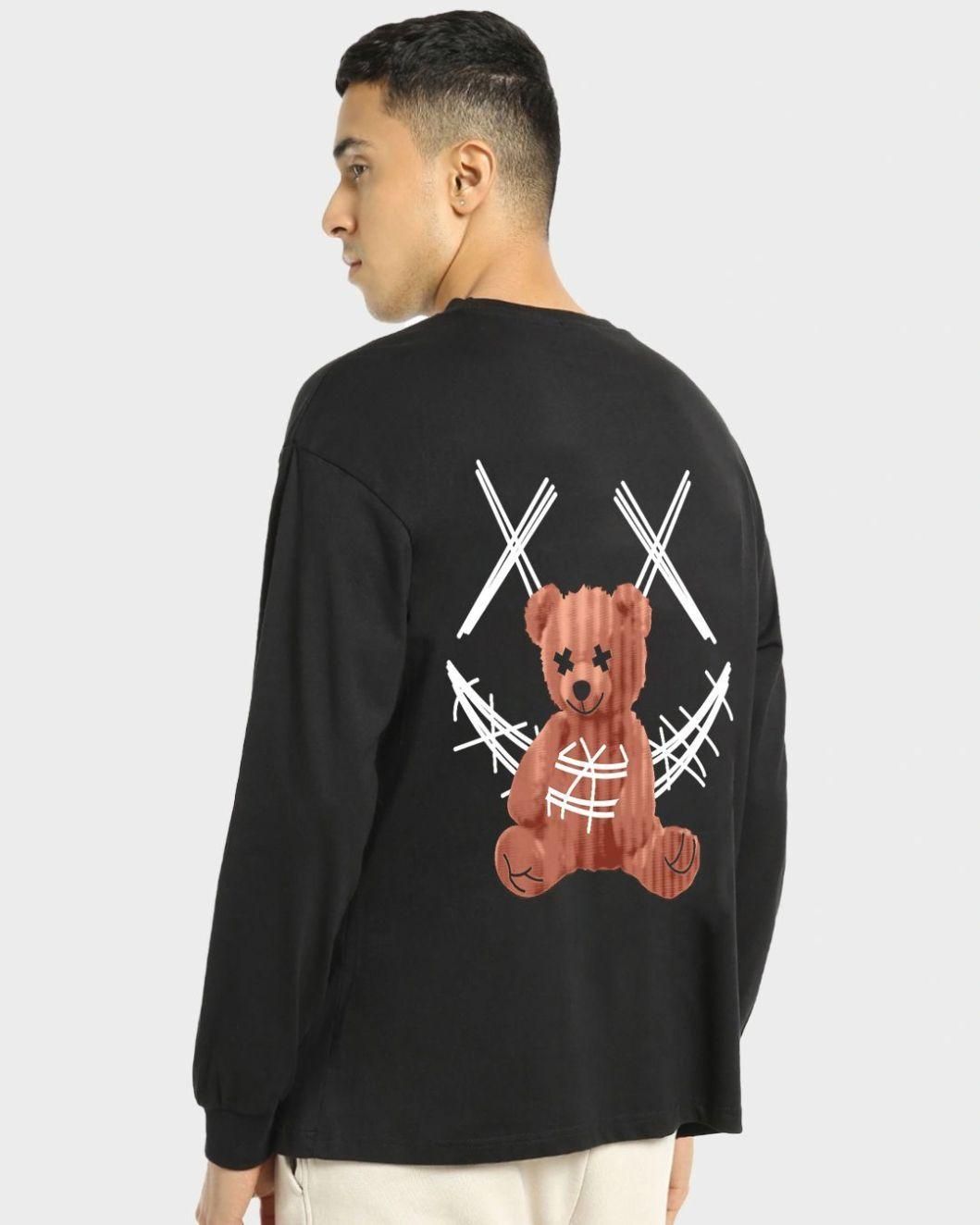 Men's Cotton Blend Black Oversized Graphic Print Full Sleeve T-Shirt Roposo Clout