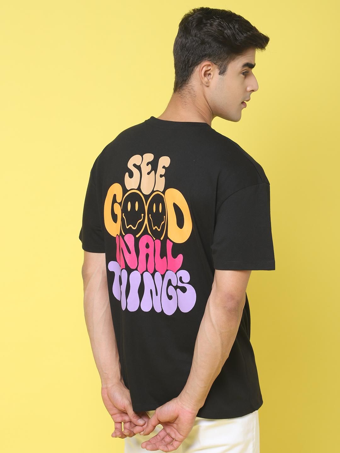 DOOR74 MENS PRINTED BLACK OVERSIZE TSHIRT Roposo Clout
