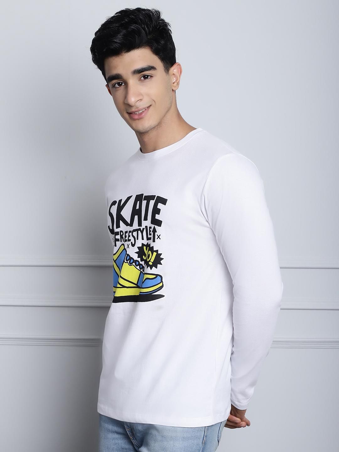 Door 74 Mens Printed White Color Regular Fit Long Sleeves Tshirt Roposo Clout