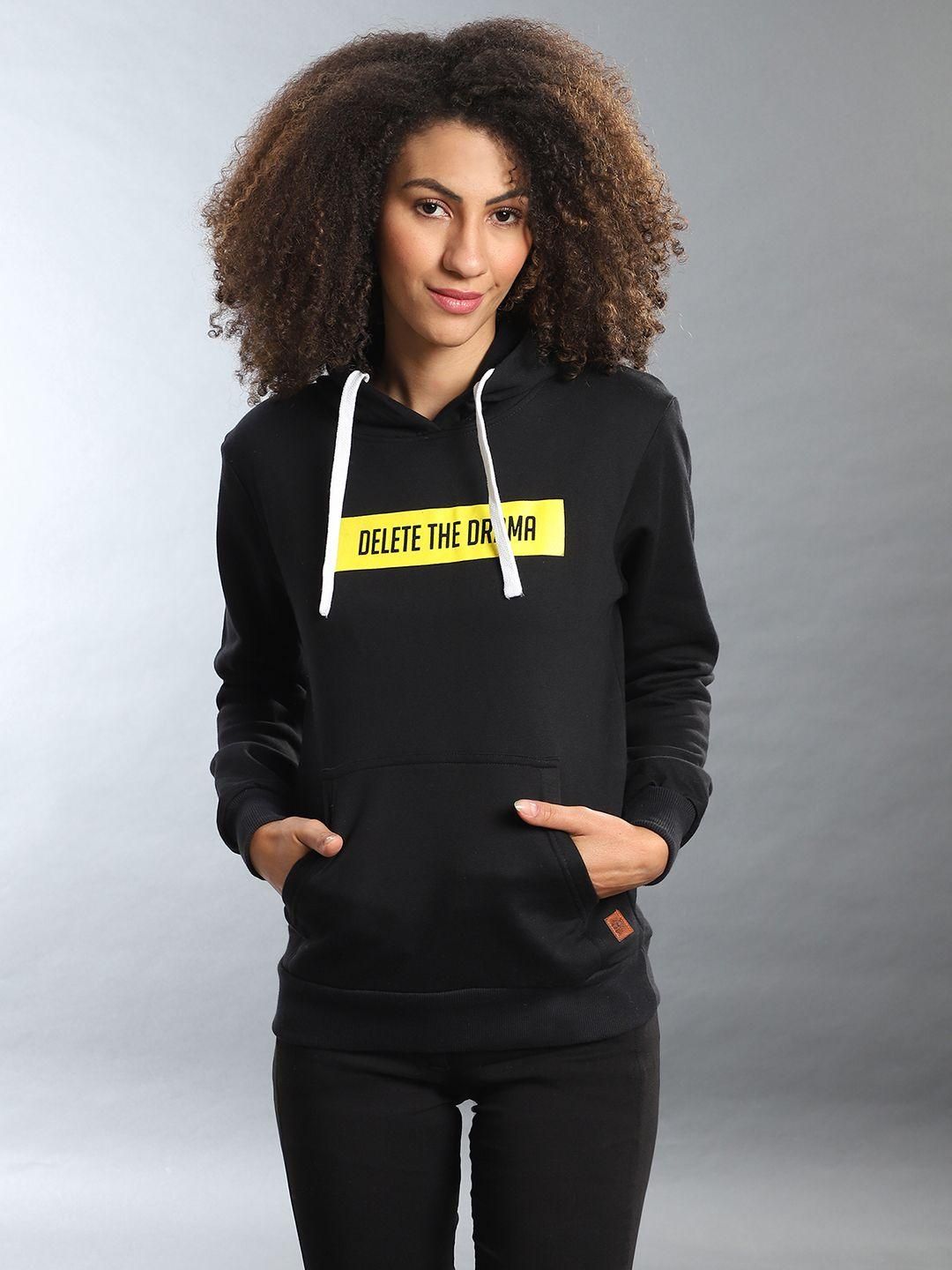 Women's  Cotton Black Printed Sweatshirt Roposo Clout