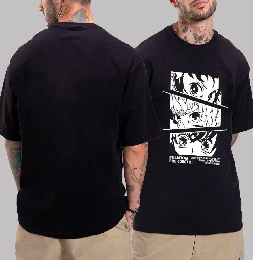 Manlino Men's Cotton Blend Black Oversized Graphic Printed T-Shirt Roposo Clout