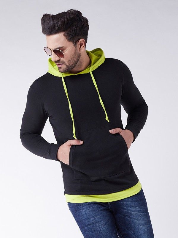 Gritstones Cotton Blend Solid Full Sleeves Mens Hooded Neck T-Shirt Roposo Clout