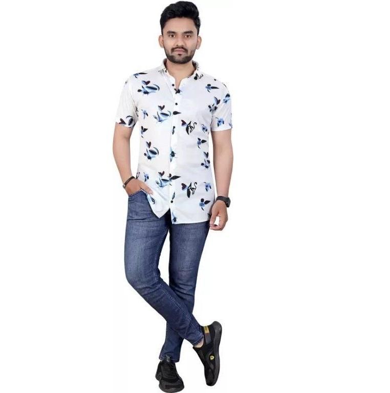 Men's Printed Lycra Half Sleeves Shirt Roposo Clout