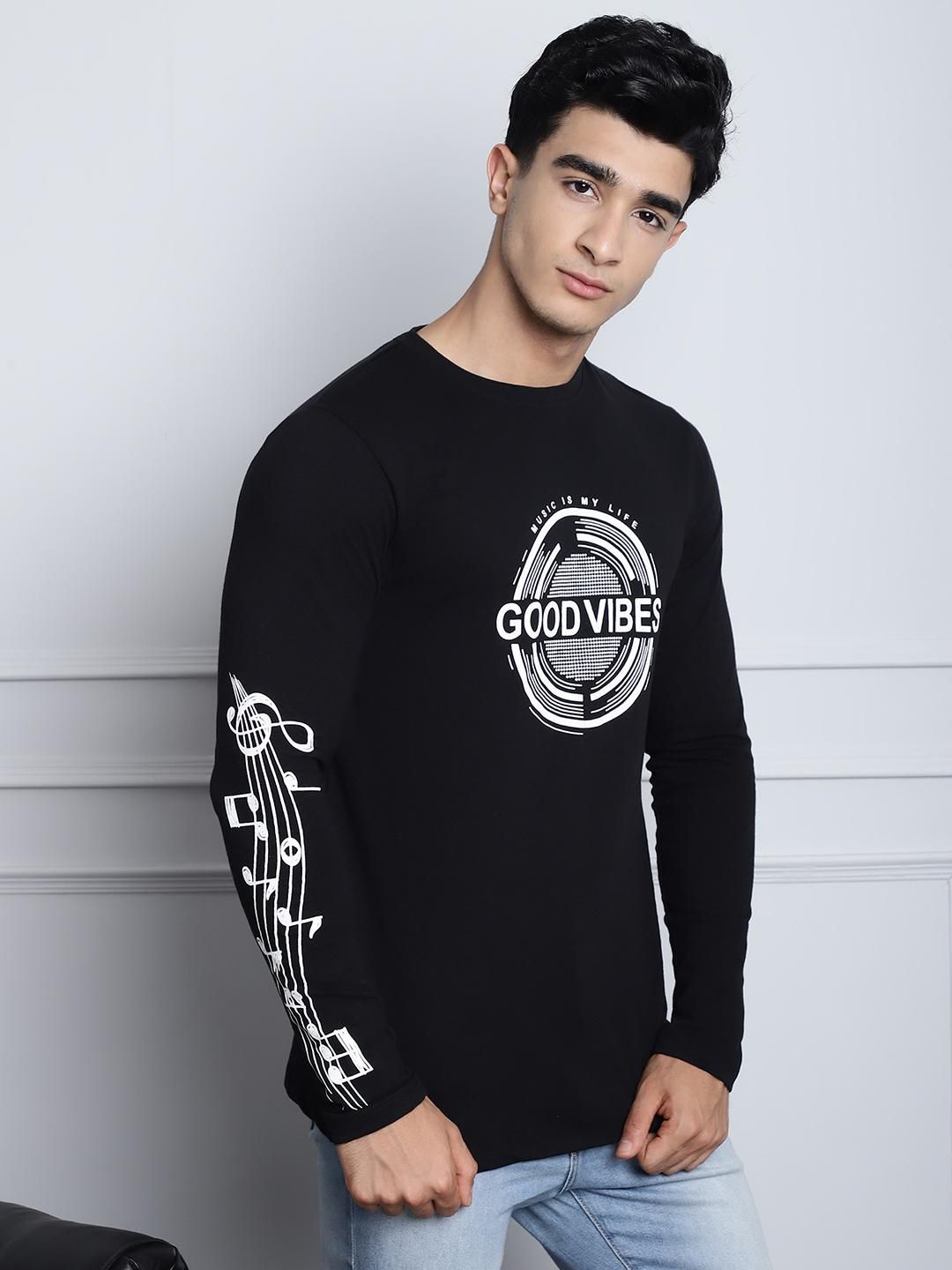 Door 74 Mens Printed Black Color Regular Fit Long Sleeves Tshirt Roposo Clout