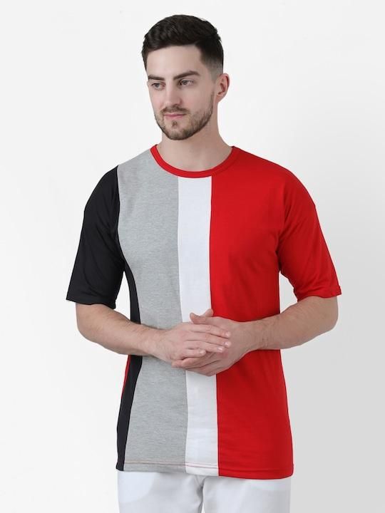 Cotton Color Block Half Sleeves Mens Round Neck T-Shirt Roposo Clout