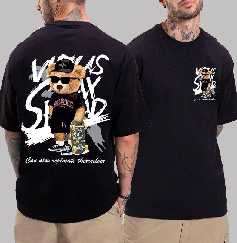 Manlino Men's Cotton Blend Black Oversized Graphic Printed T-Shirt Roposo Clout