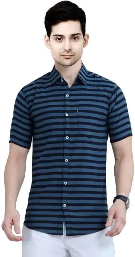 Men's Lycra Blend Stripe Print Casual Shirt - shoponez.com