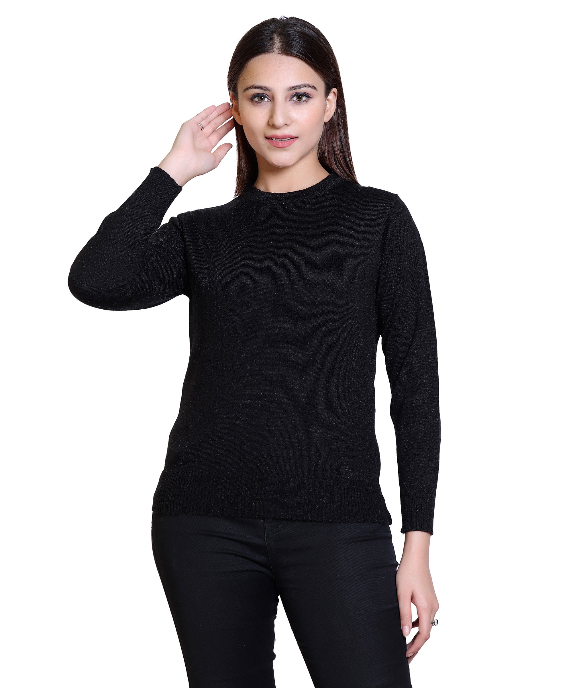 Women's Solid Woolen Full Sleeves Sweater Roposo Clout