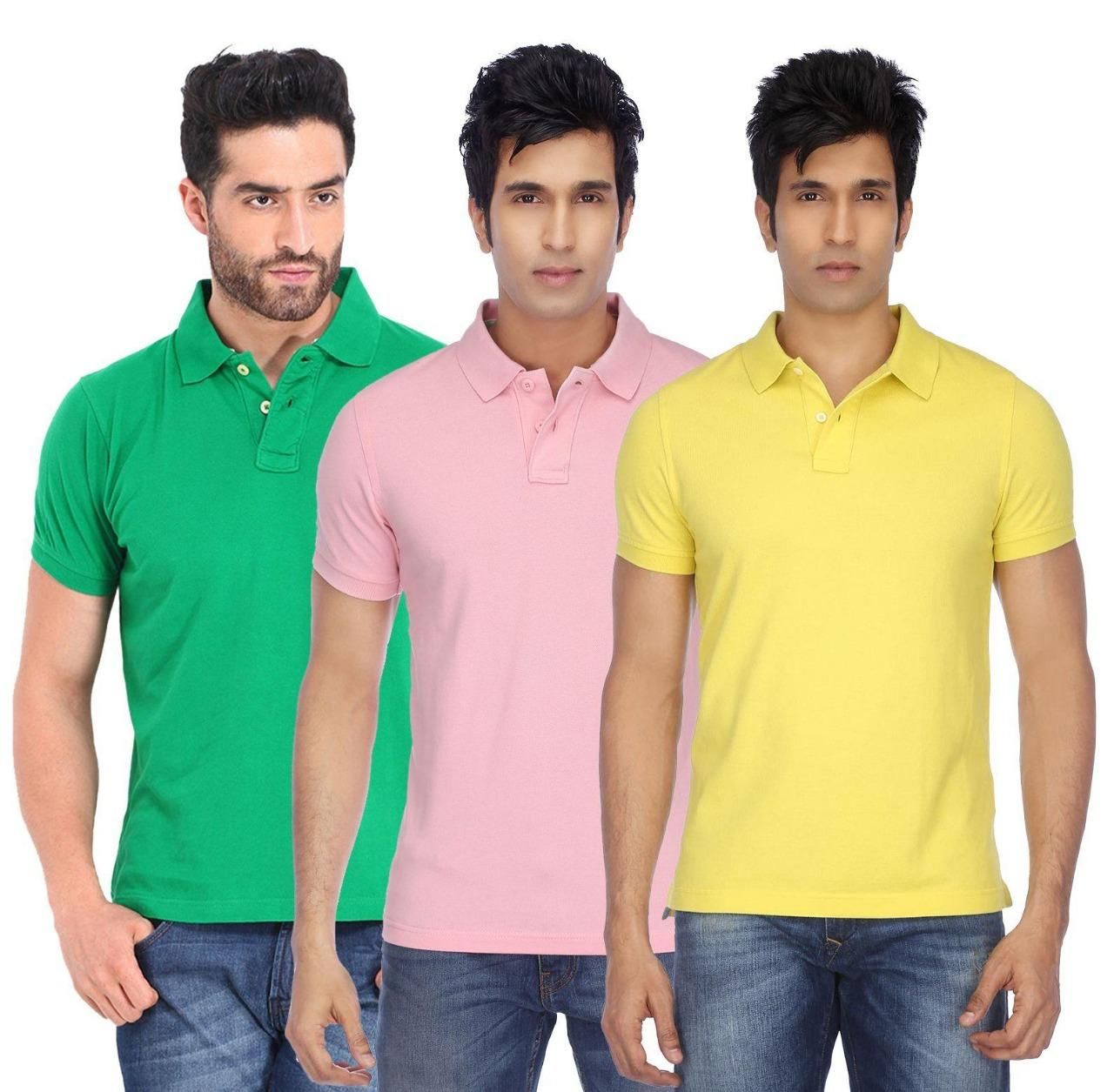 Cotton Blend Solid Half Sleeves Mens Polo Neck T-Shirt (Pack of 3) Roposo Clout