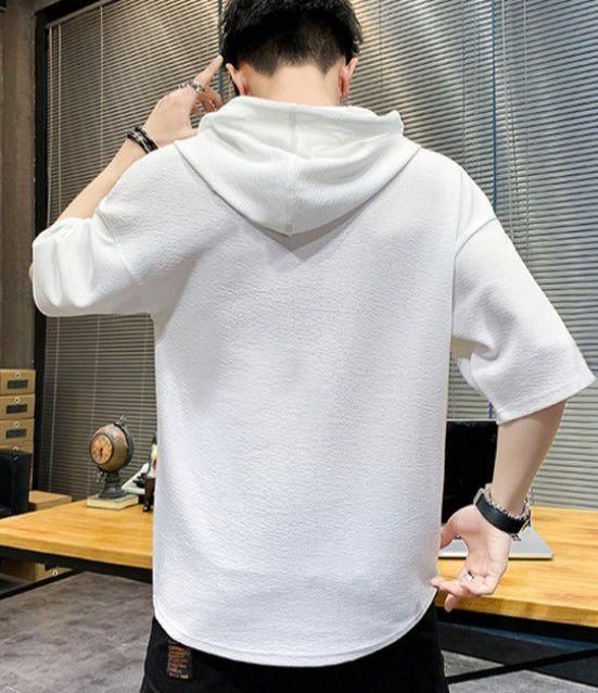 Cotton Blend Printed Half Sleeves Mens Hooded Neck T-Shirt Roposo Clout