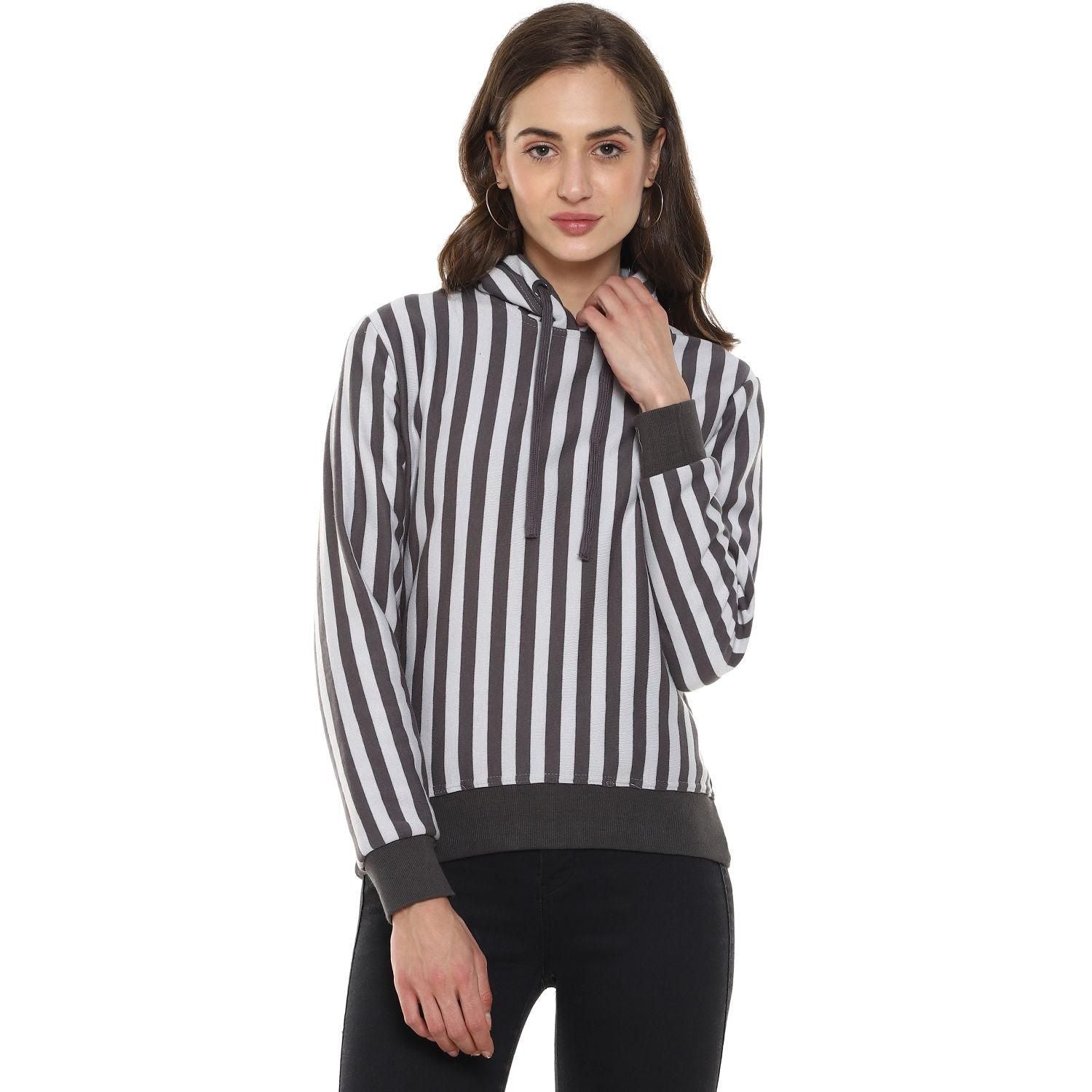 Campus Sutra Women's Striped Stylish Hooded Sweatshirts Roposo Clout