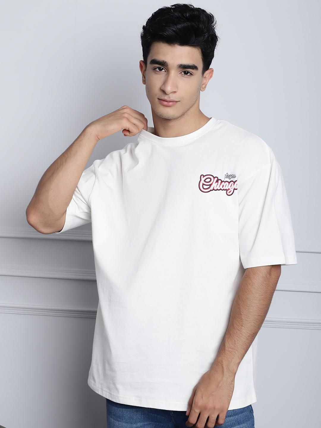 Door 74 Mens Chicago Printed Off White Color Oversized Tshirt Roposo Clout