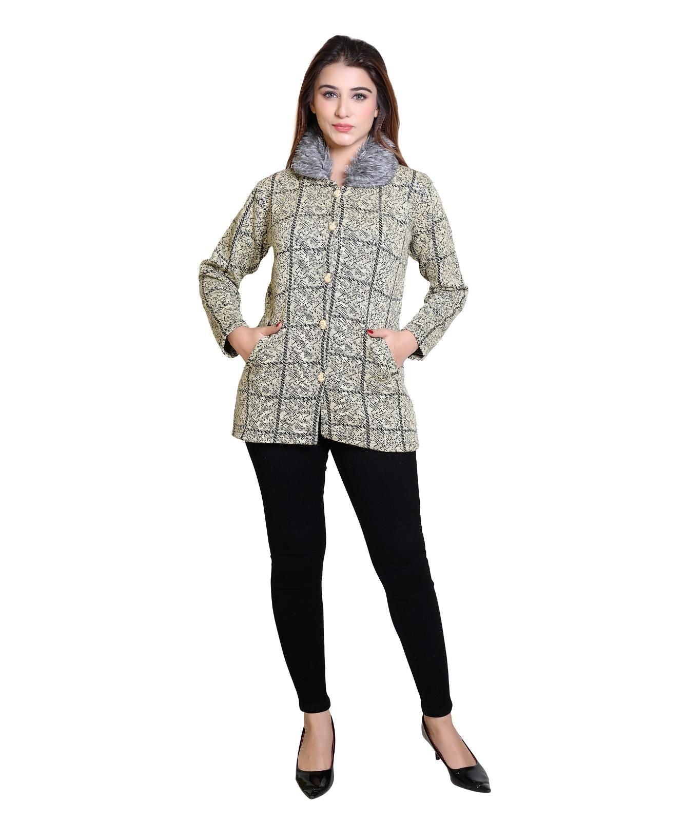 Women's Check Pattern Woolen Winter Coat Roposo Clout