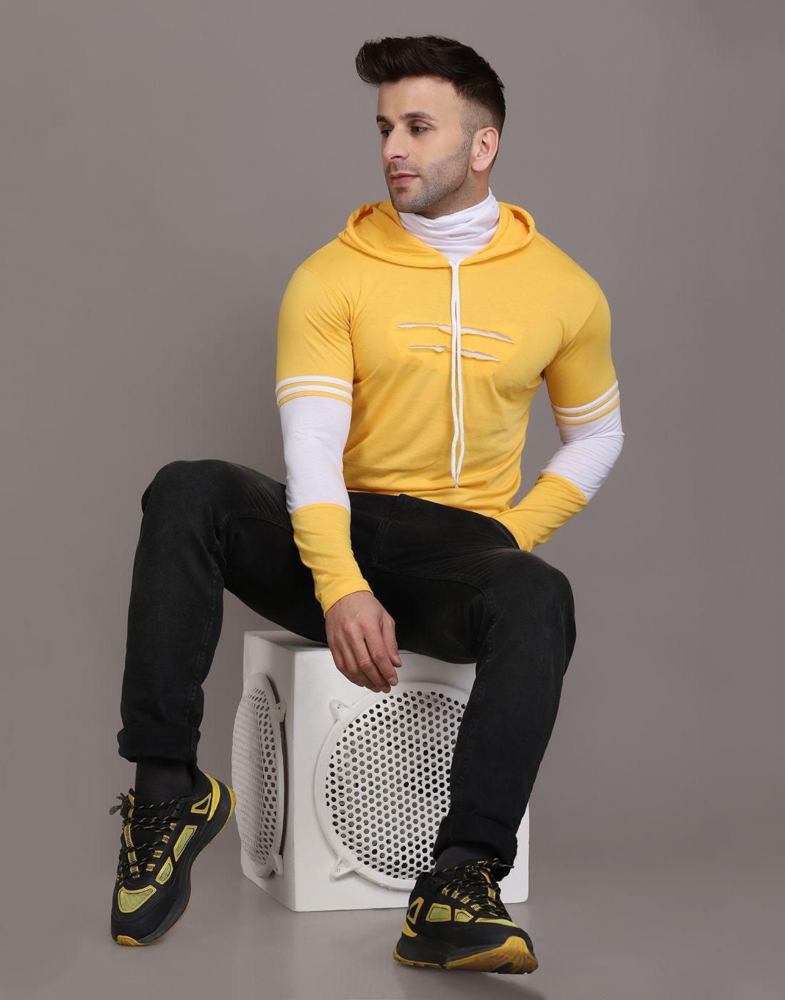 Denzolee Colorblocked Men's Hooded T-Shirt With Mask Roposo Clout