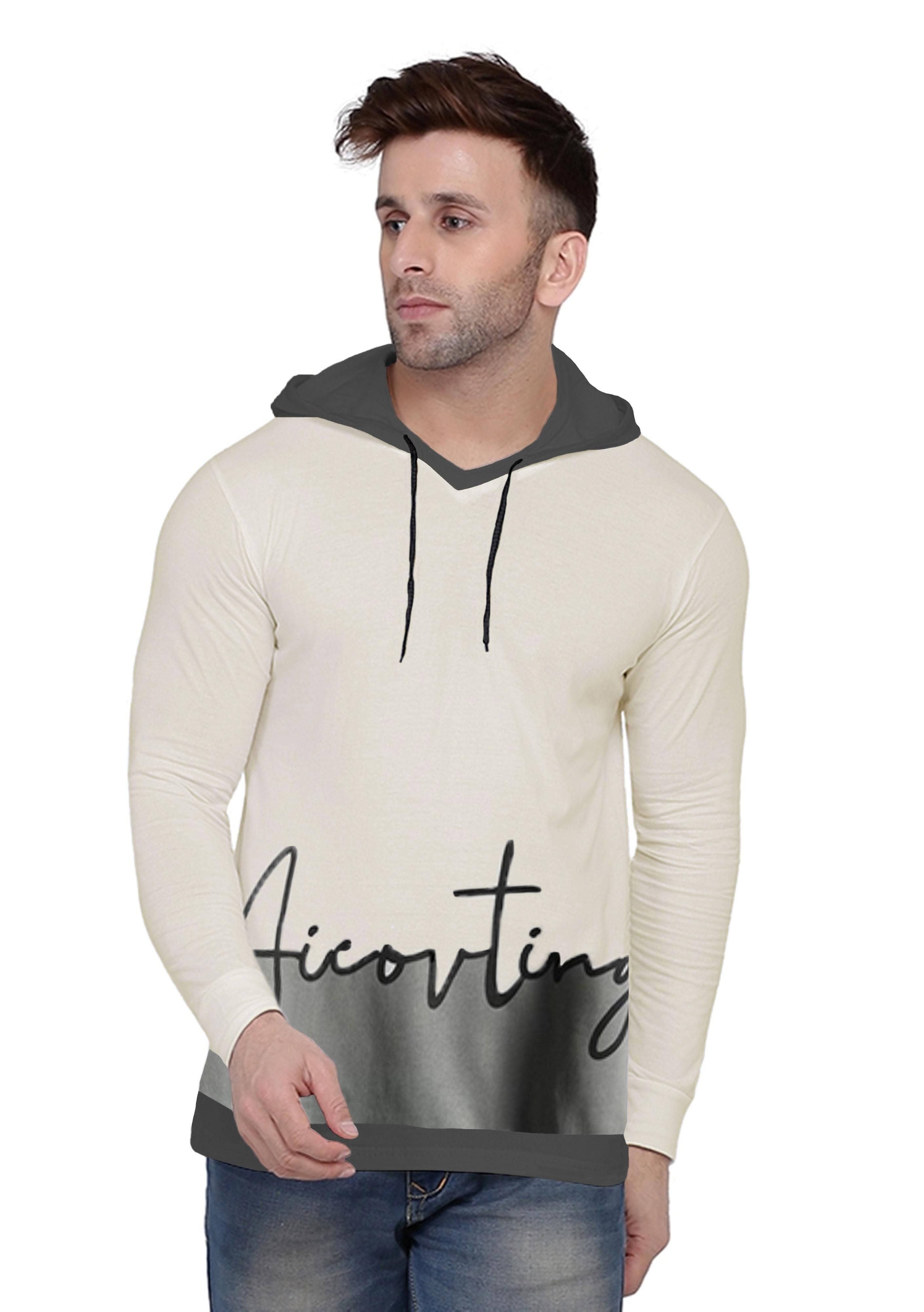 Cotton Blend Printed Full Sleeves Mens Hooded Neck T-Shirt Roposo Clout