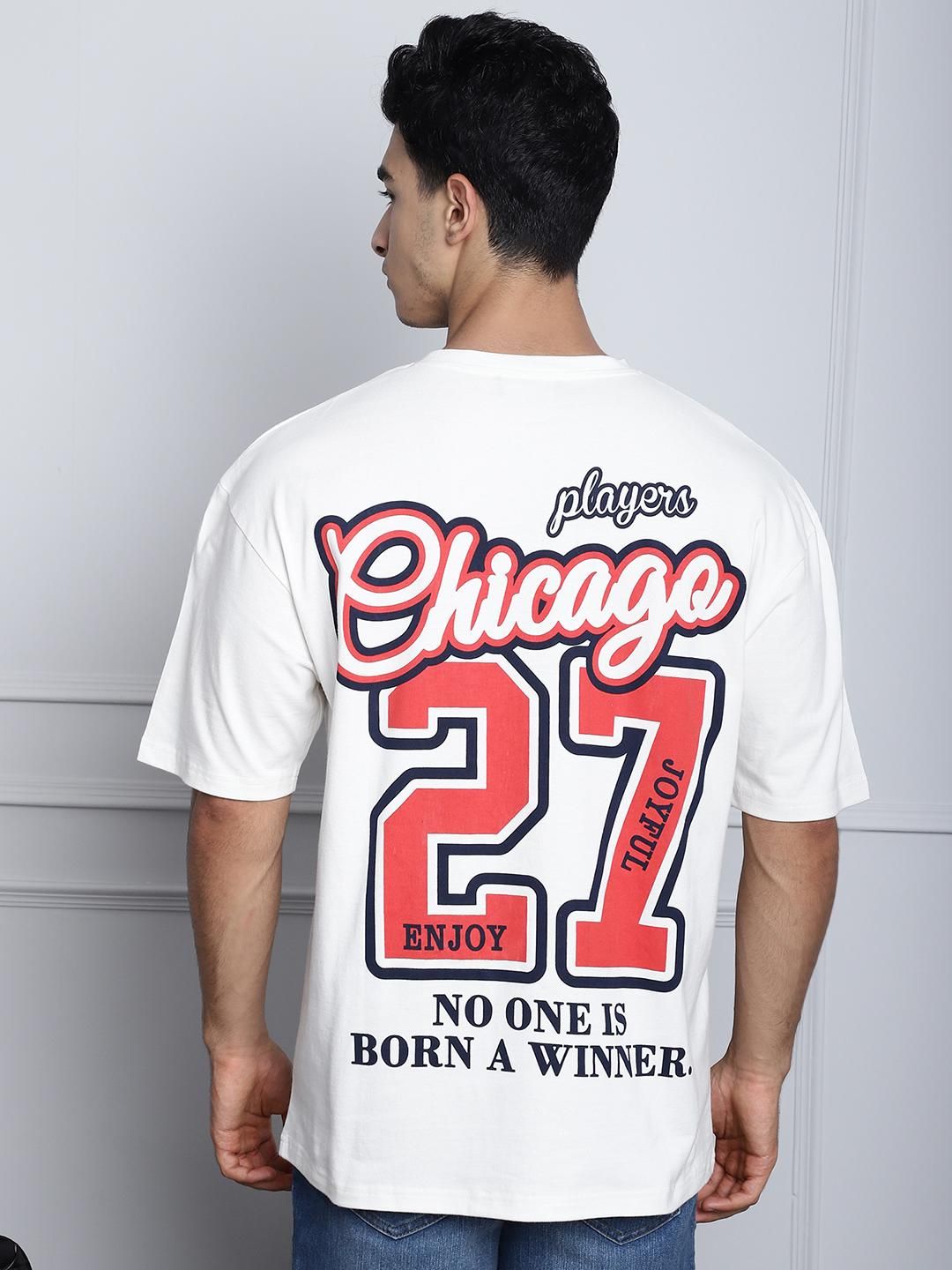 Door 74 Mens Chicago Printed Off White Color Oversized Tshirt Roposo Clout
