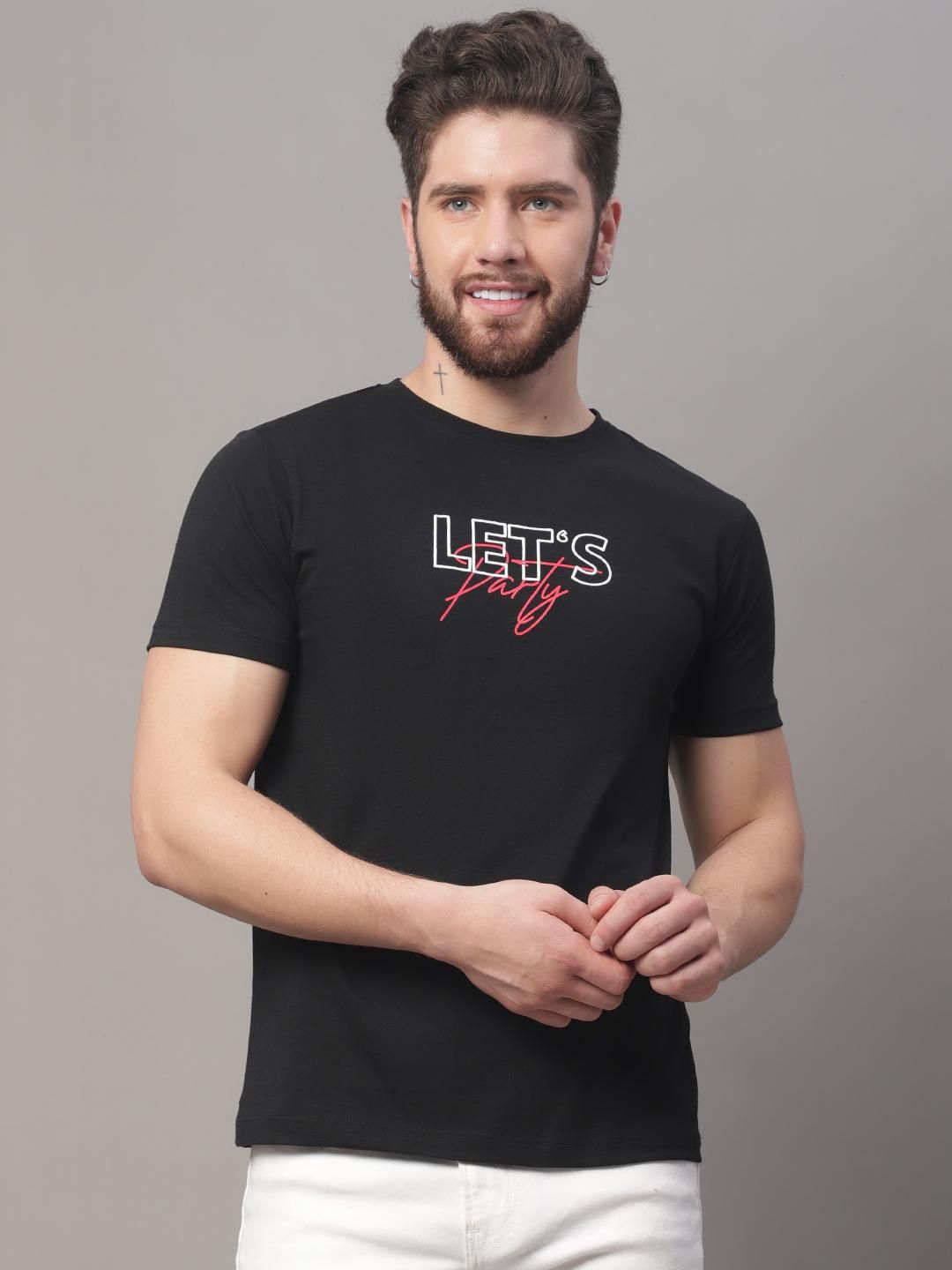 DOOR74 MENS PRINTED BLACK REGULAR TSHIRT Roposo Clout