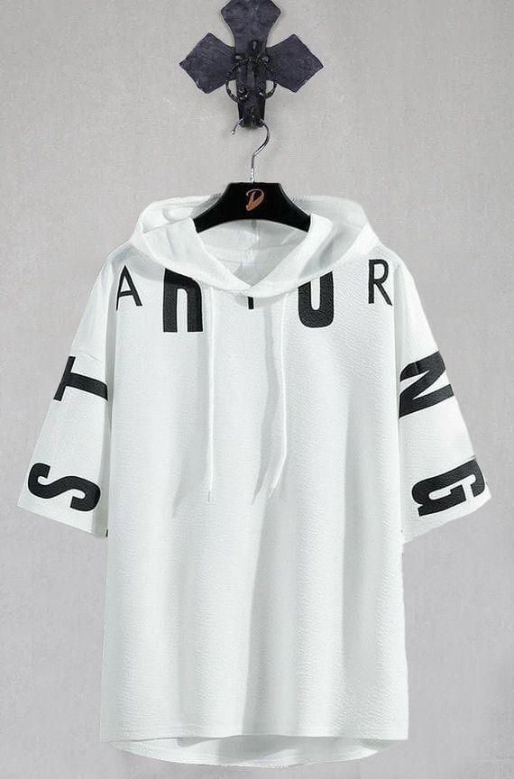 Cotton Blend Printed Half Sleeves Mens Hooded Neck T-Shirt Roposo Clout